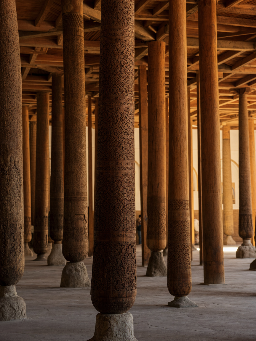 Juma Mosque wooden columns, Khiva