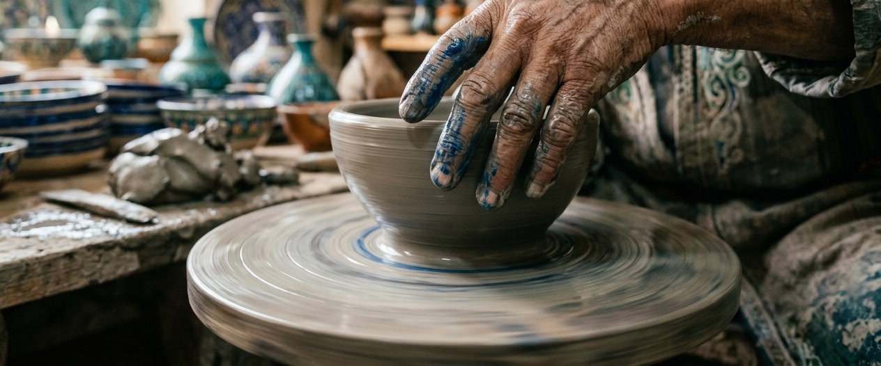 Wet clay on the wheel